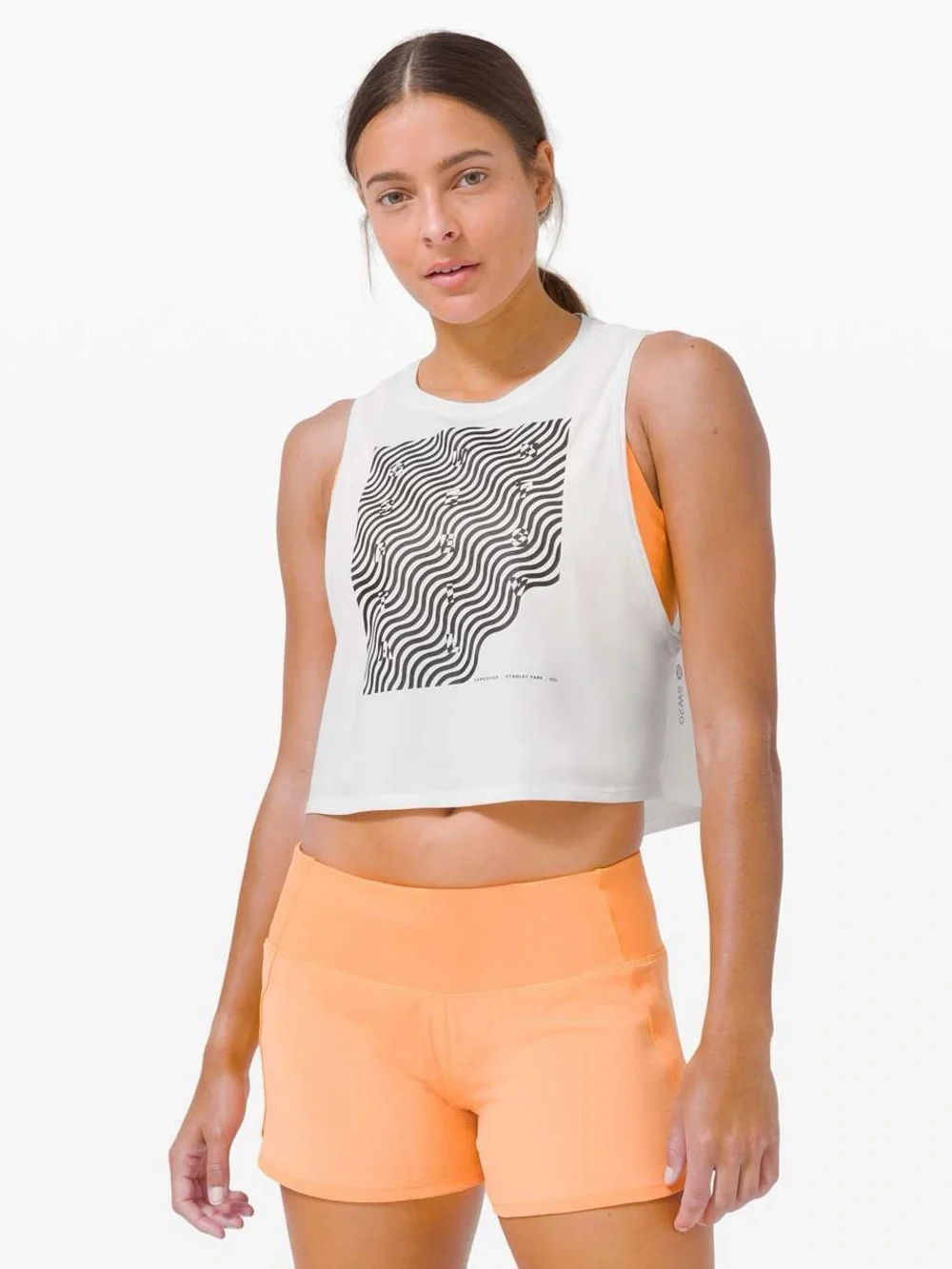 055. Lululemon Cut Back Crop Tank *SeaWheeze White limited edition PTP 14”